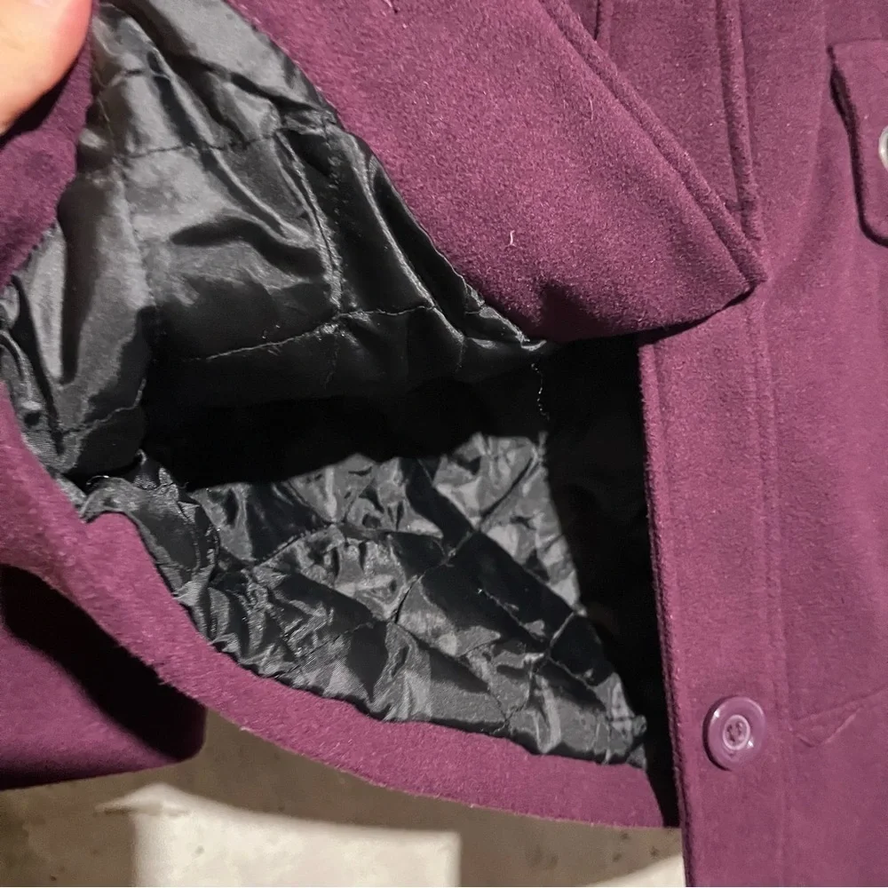 KC Collections Girls 10 Eggplant Purple Hooded Winter Pea Coat Quilted Lining